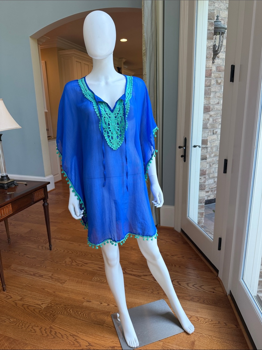 India Boutique Royal Blue Swim Coverup with Turquoise Trim